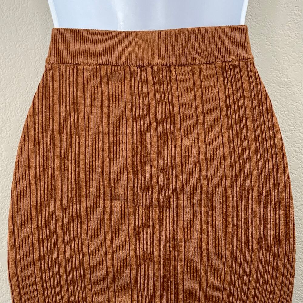 NBD Carden Laced Knit Mini Skirt Camel Brown Ribbed Side Tie Revolve M NWT - Picture 7 of 13